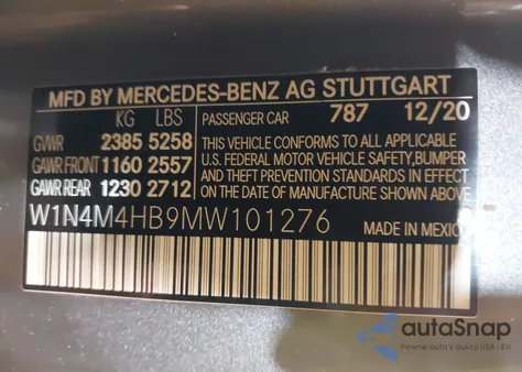 2021 Mercedes-Benz Glb 250 4Matic z USA, uszkodzony, nr VIN W1N4M4HB9MW101276